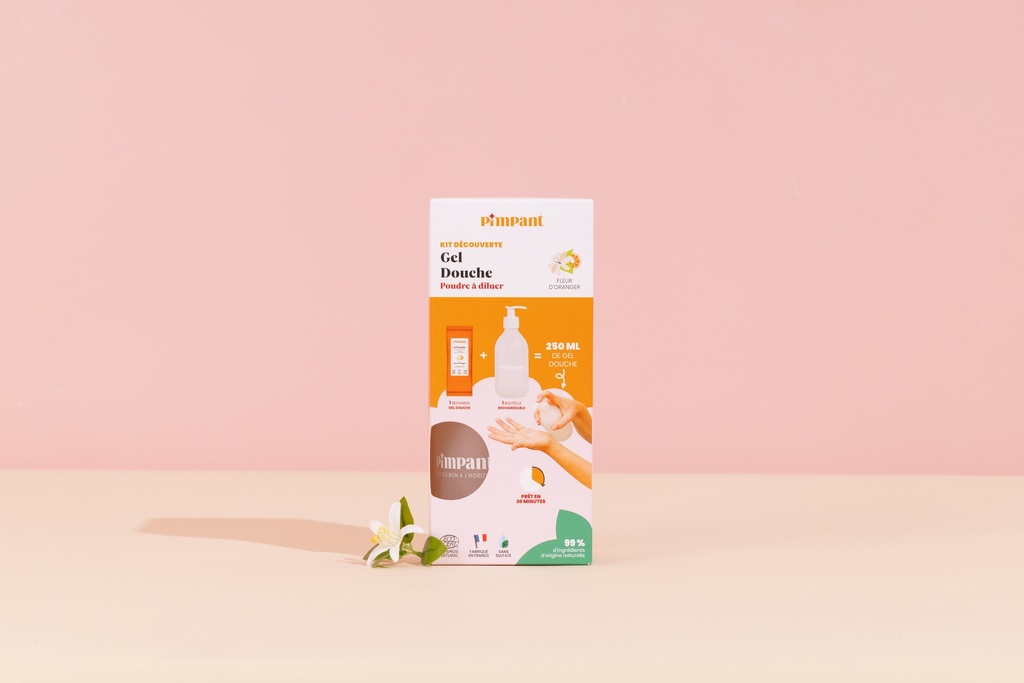 PIMPANT - Kit découverte gel douche fleur d'oranger (1 bouteille + 1 stick)