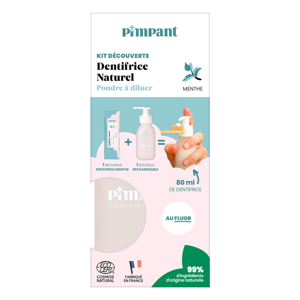 PIMPANT - Kit découverte dentifrice menthe (1 bouteille+1 recharge)