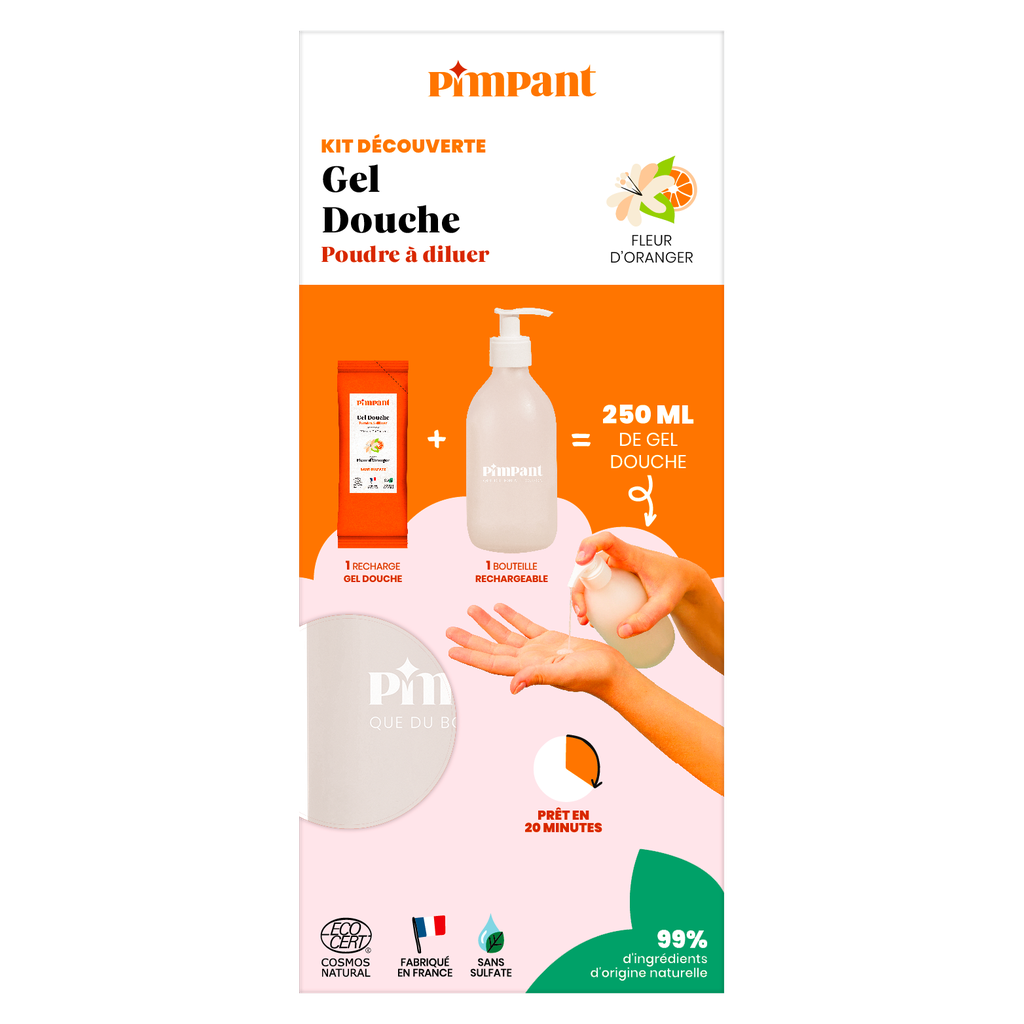 PIMPANT - Kit découverte gel douche fleur d'oranger (1 bouteille + 1 stick)