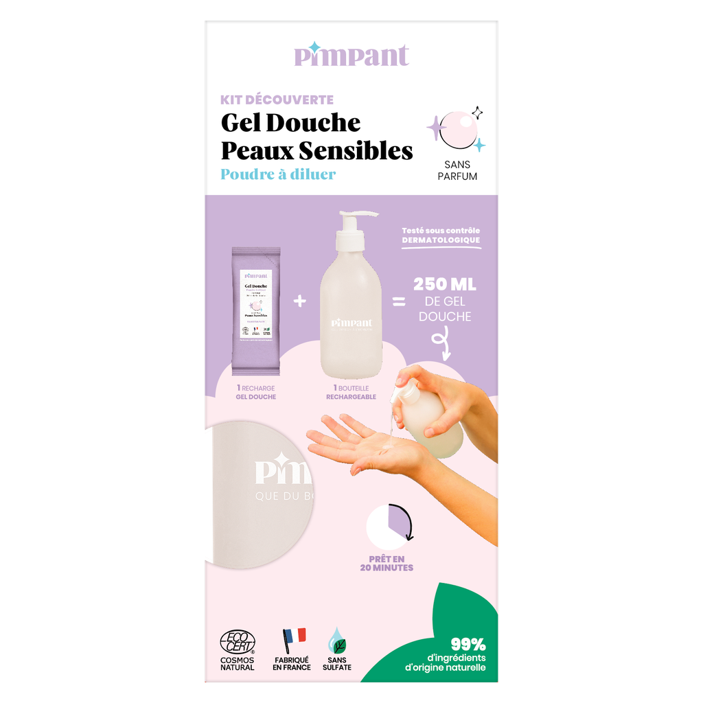 PIMPANT - Kit découverte gel douche peaux sensibles (1 bouteille + 1 stick) 