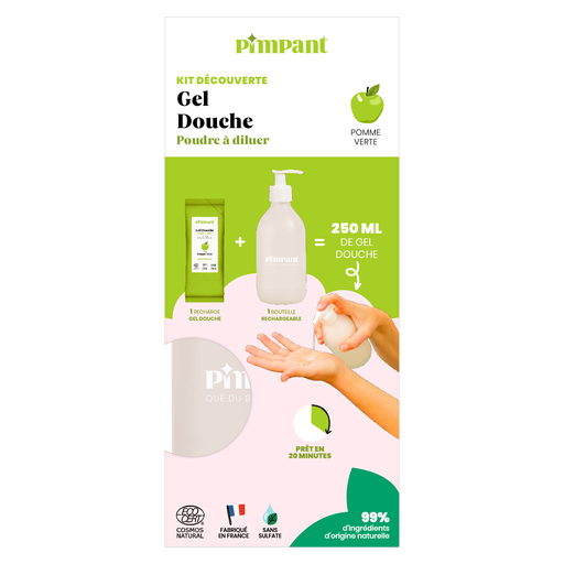 PIMPANT - Kit découverte gel douche pomme verte (1 bouteille + 1 stick)  