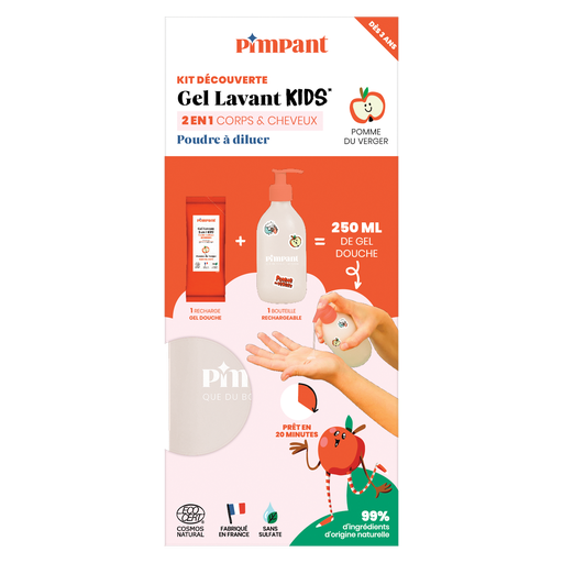 PIMPANT - Kit découverte gel lavant Kids 2 en 1 pomme du verger (1 bouteille + 1 stick)    